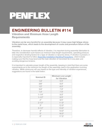 Thumbnail for engineering bulletin 114 about minimum hose length requirements for high vibration applications.