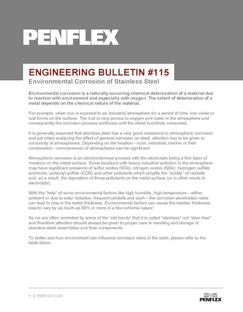 Thumbnail for engineering bulletin 115 about environmental corrosion of stainless steel.