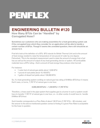 Thumbnail for engineering bulletin 120 about how many BTUs a corrugated hose can handle.