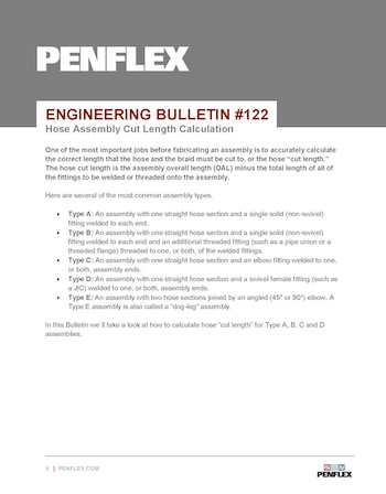 Thumbnail for engineering bulletin 122 on how to calculate hose assembly cut lengths.