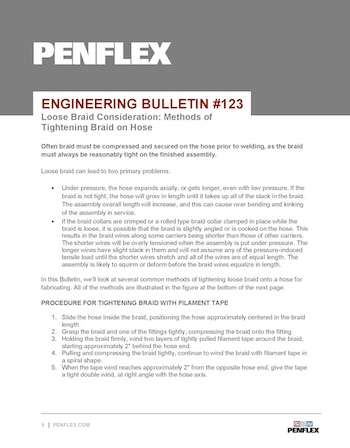 Thumbnail for engineering bulletin 123 on methods for tightening braid on metal hose.