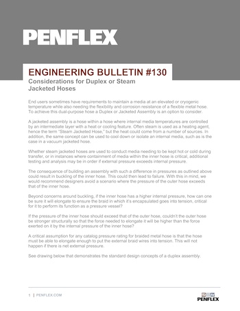 Thumbnail for engineering bulletin 130 on duplex or steam jacketed hoses.