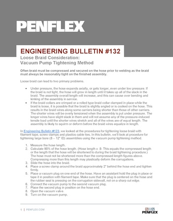 Thumbnail for engineering bulletin 132 about the vacuum pump tightening method for securing braid onto the hose.