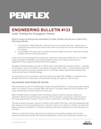 Thumbnail for engineering bulletin 133 on leak testing cryogenic hoses.