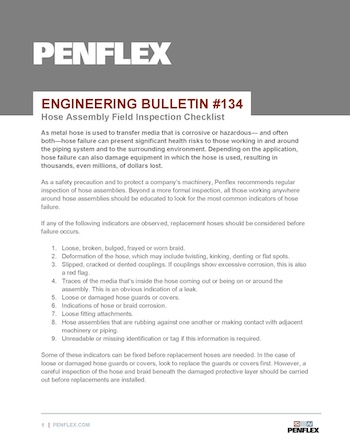 Thumbnail for engineering bulletin 134 offers a checklist for a field inspection of hose assemblies.