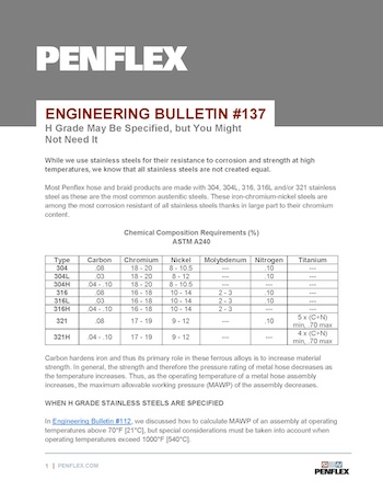 Thumbnail for engineering bulletin 137 about H-Grade alloy requirements.