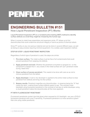 Thumbnail for engineering bulletin 151 about liquid penetrant inspection.