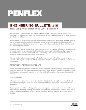 Thumbnail for engineering bulletin 161 about how long metal hose will last in service.