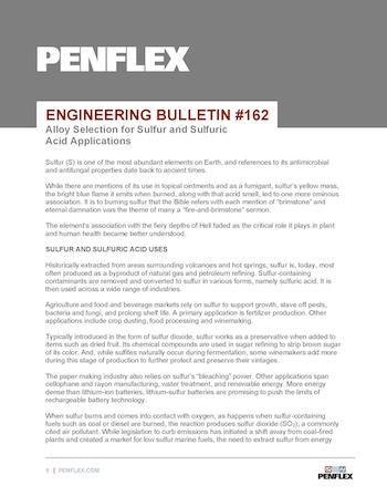 Thumbnail for engineering bulletin 162 about alloy selection for sulfur and sulfuric acid service.