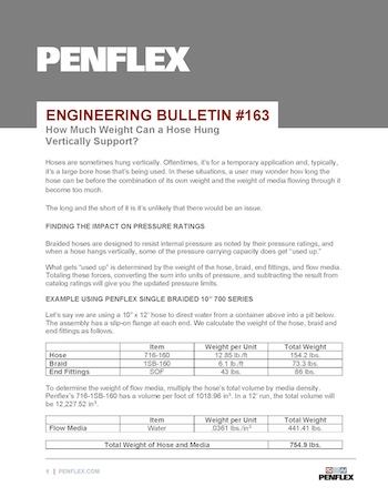 Thumbnail for engineering bulletin 163 about how much weight a vertically hung hose will support.