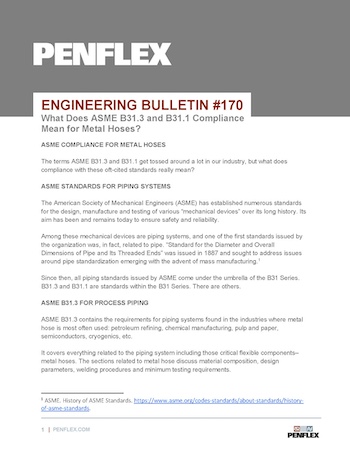 Thumbnail for engineering bulletin 170 about ASME B31.3 and ASME B31.3 compliance.