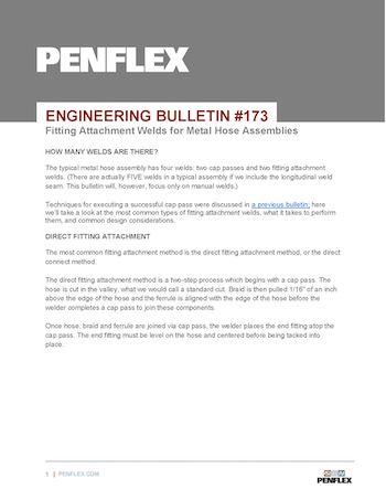 Thumbnail for engineering bulletin 173 about fitting attachment welds on metal hose assemblies.