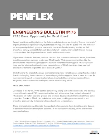 Thumbnail for engineering bulletin 175 about increasing PFAS legislation and what it means for piping system owners.