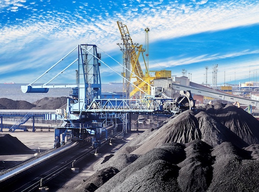 Coal harbor at maritime dry bulk cargo terminal