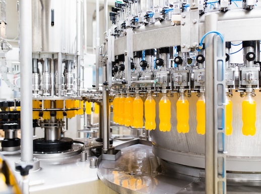 Orange juice bottling line for processing and bottling juice into bottles.